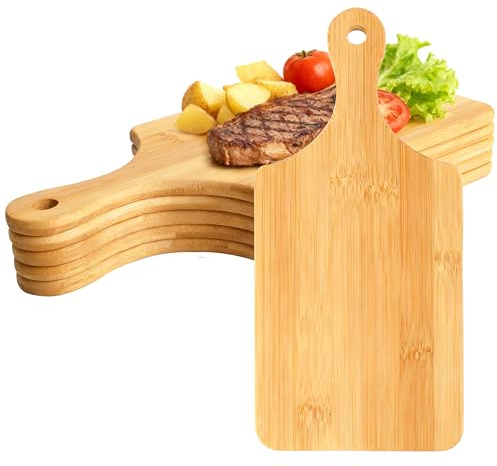 6 Pcs Small Wooden Chopping Board, Serving Cutting Board with Handle, Dinner Plate Food Tray Kitchen Charcuterie Board