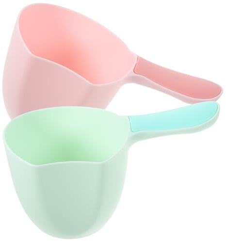 Lurrose 2 pièces Louche Eau Plastique pour Cuisine et Salle de Bain Lot de Poignée Confortable Polyvalente pour Arrosage Bain et Usage Domestique Rose Vert
