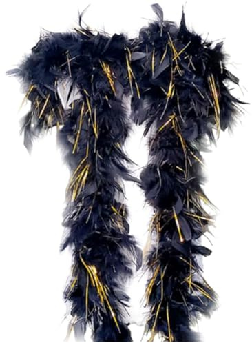 HiyyFloy Schwarze Federboa Goldenem Lametta Und Truthahnmotiv – Ideal Für Partys, Halloween, Hochzeiten, Konzerte, Als Haustier- Oder Heimdekoration.