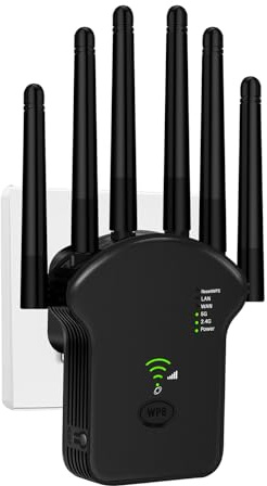 WLAN Repeater WLAN Verstärker 1200Mbit/s Dualband 2,4GHz+5GHz WiFi Booster mit Repeater/Router/Access Point Modus,4 Antenne,Einfache Einrichtung,WiFi Range Extender Mit LAN/WAN Port