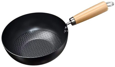 POPETPOP Sartén Wok de Hierro Tradicional 20 Cm, sin Recubrimiento, Mini Sarten para Cocina Casera, Compatible Estufas de Inducción, Utensilio de Cocina para Saltear y Freír