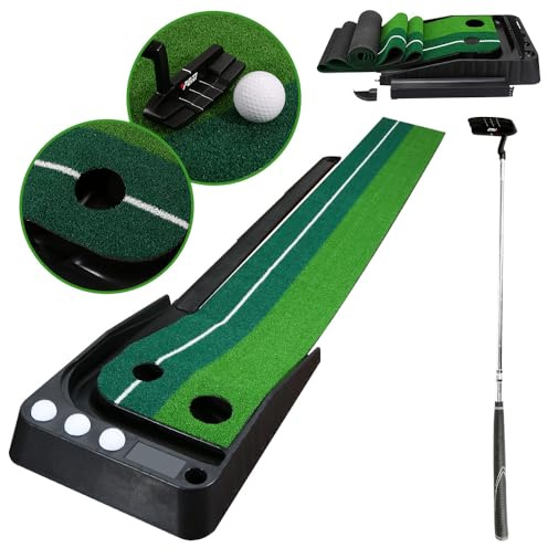 Tappetino da golf con ritorno automatico della palla, verde per casa e ufficio, tappetino da allenamento pieghevole con 3 palline da golf