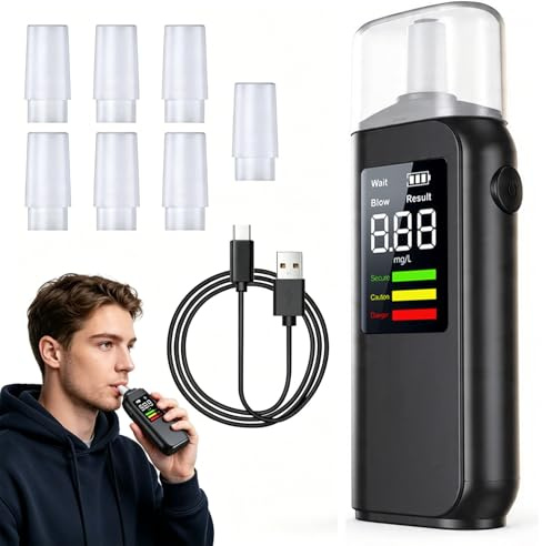 ZenLumio Alcohol Breathalyzer Tester, Fast Accurate Sensor with 3-Second Results, Smart Triple-Alert & LCD Display, Type-C Rechargeable Portable for Home, Road Trips, Daily Commute