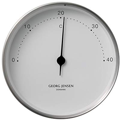 Georg Jensen Koppel Thermometer 10 cm, Edelstahl mit weißem Ziffernblatt