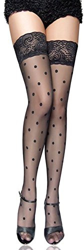 lau-fashion dam nylonband strumpor punkter hålllös osedjurlig gogo svart S/M/L