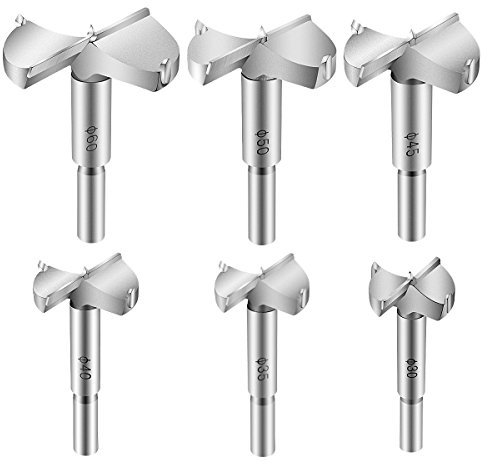 Glunlun 6-tlg Dübelbohrer Forstnerbohrer Set, 30/35/40/45/50/60mm Durchmesser，Forstnerbohrer Dübel Bohrer Hartmetall Dübelbohrer Holzbohrer für Hartholz Kunststoff