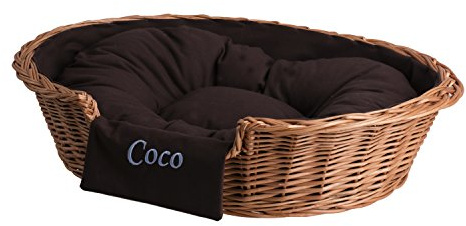 Panier, corbeille, niche en osier naturel (85cm, Naturel - avec broderie)