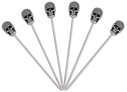 SCSpecial Schädel Cocktail Picks 6 Stück Edelstahl Olive Picks Wiederverwendbare Obst Sticks für Halloween Party