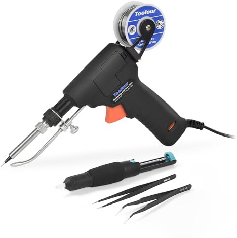 Soldering Gun Kit Industrial Automatic Solder Feeding, 60W Temp Control Internal Heat Soldering Iron Guns with Tin Wire, Tweezers for Electronic Welding PCB Repair Rework DIY