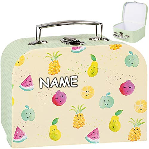 alles-meine.de GmbH Koffer/Kinderkoffer - KLEIN - lustige Früchte & Obst - inkl. Name - 20 cm - Pappkoffer - Puppenkoffer - Kinder - Pappe Karton - Melone Apfel Ananas Essen / ..