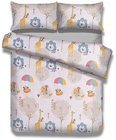AmeliaHome Kinderbettwäsche Set 135x200 cm mit 2 Kissenbezügen 100% Baumwolle Bettwäsche Kids Safari Friends
