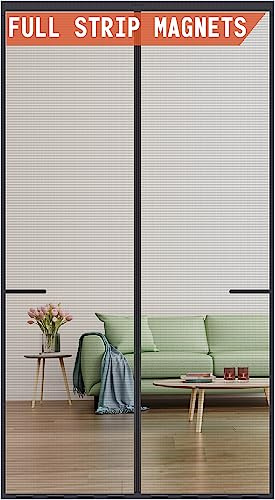 Magnetic Screen Door Upgraded-Model Full Strip Magnets,Fiberglass Heavy Duty Mesh,Retractable Door Screen Magnetic Closure for Single Front Sliding Door