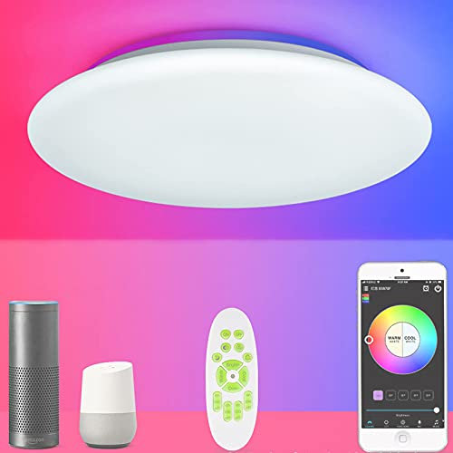 VOMI LED Deckenleuchte Farbwechsel Ultraslimmit Bluetooth Lautsprecher 36W Deckenbeleuchtung Dimmbar RGB mit Fernbedienung, Musik Decken lampen Mit APP Steuerung 3000-6500K für Küche Wohnzimmer