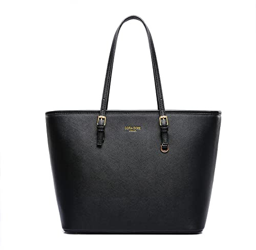 PORRASSO Damen Handtasche Mode Schultertasche Frauen Groß Henkeltaschen PU Leder Shopper Taschen für Schule Arbeit Reisen Schwarz