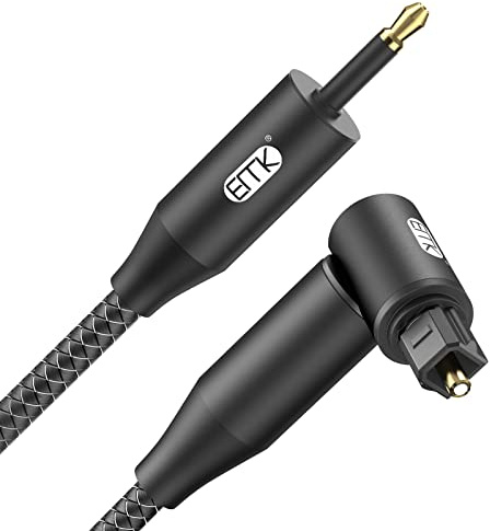 EMK Cavo Toslink a Mini Toslink a 90° (0,5 m) - Cavo audio ottico ad angolo retto a ottica digitale da 3,5 mm per soundbar, Home Theater, compatibile con SPDIF, nero