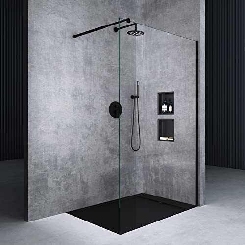 Mai & Mai Duschwand für Dusche Duschabtrennung 150x200cm Walk-In Dusche | Duschtrennwand Schwarz 10mm ESG-Sicherheitsglas NANO Klarglas BRAM3 Bremen02K