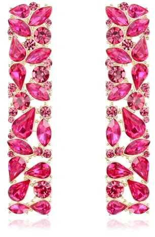 EVER FAITH Rhinestone Geometric Rectangle Dangle Earrings, Sparkly Crystal Statement Square Drop Earrings