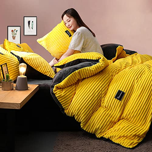 GZYZPDF Queen Duvet Cover Set,Single Quilt Cover Corduroy Soft Comforter Cover Full Size Duvet Covers Bedding Sets Crystal Velvet 4 Pieces-Yellow Queen:220x240cm(86.6x94.5)