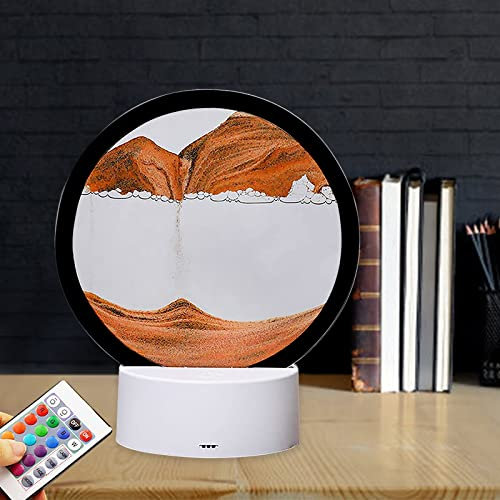 Sand Scape, Sandpicture Autumn Decoration Sandpictures To Turn 3D RGB Moving Sandpictures Deco Figures With LED Light Sand Desk Deco Lamp Relaxation Touch Remote Control USB Battery Powered (Yellow)
