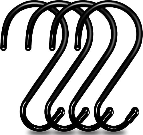 Baoswi Confezione da 4 grandi ganci a S resistenti da 15 cm, in metallo rivestito in gomma nera, ganci a S per appendere, ganci a S antiscivolo rivestiti in vinile, ganci antiruggine per cucina,