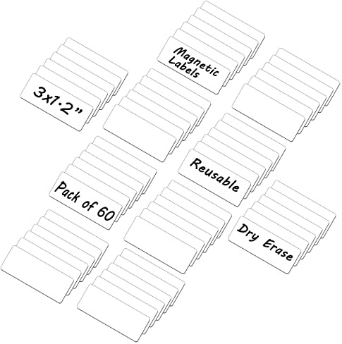 60 Magnetstreifen Beschreibbar, 76x30mm Magnete zum Beschriften Magnet Etiketten, Beschreibbare Magnete für Whiteboard | 7,6 x 3 cm, blanko, weiße Etiketten für Metallspinde und Kühlschränke, perfekt für Zuhause, Büro, Schule