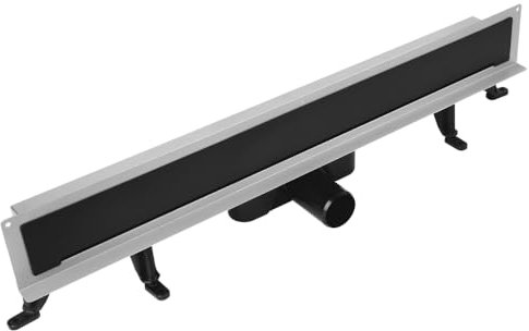 VOGI Duschrinne Edelstahl Komplettset Wandablauf Wandmontage Edelstahlplatte mit voller Schwarz Rostausfuehrung Haarsieb Rinne mit Siphon Montagefüße Inklusive Doppelkammer Bodenablauf Länge 30 cm