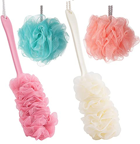 XineYuor 2PCS Duschschwamm mit Stiel Rückenbürste mit Langem Stiel Badeschwamm,Rückenbürste Badebürste Dusche Duschbürste Körperbürste Schwammbürsten Duschbürste Badzubehör für Damen Herren
