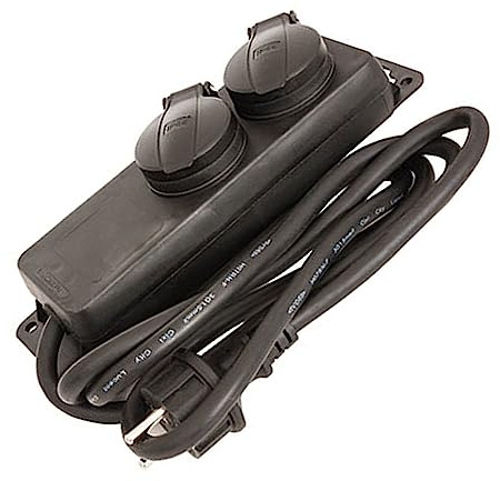 Steckdosenleiste 2-fach Outdoor mit Klappe Farbe schwarz IP44 Querschnitt 1,5mm² für 2x Schukostecker