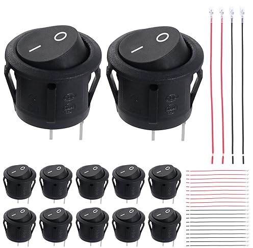 eROOSY 12 ST Rund Kippschalter, KFZ Schalter 2 Polig, SPST Runde Schalter 10A 125V / 6A 250V Wippschalter KFZ mit Insert Reed-Klemme Draht für Auto LKW Motorrad Boat