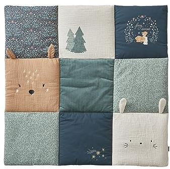 VERTBAUDET Tapis de sol/fond de parc patchwork coton et velours BROCÉLIANDE vert imprimé 100X100