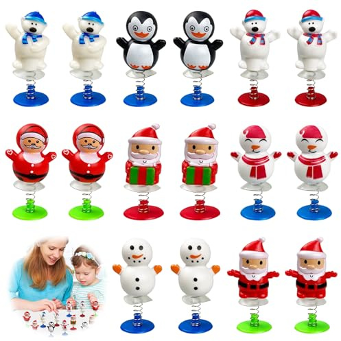 Zkaoai 16 piezas de juguetes de saltar, juguetes de Navidad para niños, juguetes de Navidad, figuras decorativas de Navidad, decoración de Navidad, decoración de Navidad para Navidad, Acción de