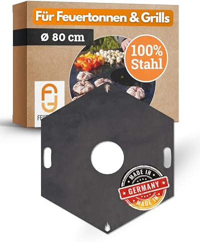 Feuerfest 123 Grillplatte eckig I Ø 80cm I Feuerplatte aus Feinkorn-Stahl I Massive Plancha-Platte mit 4mm Stärke I Grillaufsatz für Feuerschale, Feuertonne, BBQ-Grilltonne & Kugelgrill