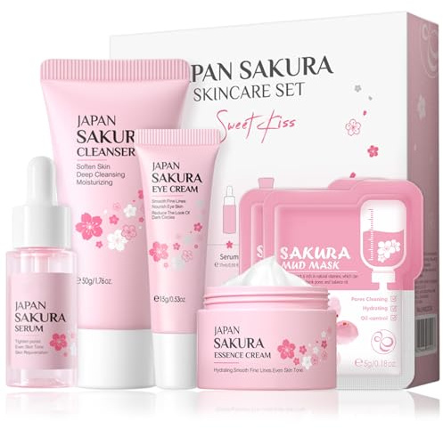 wimony Skincare Set Skin Care for Teenage Girls Gift Sets Facial Care Kits with Cleanser Serum Eye Serum Essence Serum 2pcs Facial Mask Skin Essentials Travel Kit for All Skin Types (6PCS)