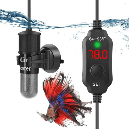 FUMAK Super Mini riscaldatore per acquario da 20 W, riscaldatore Betta regolabile sommergibile per pesci, riscaldatore per tartarughe con termostato con display digitale, per serbatoi da 2-4 galloni