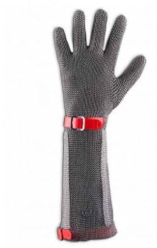 Guanti Antitaglio Lungo in maglia inox resistente al taglio Guanto a Maniche Lunghe da macellaio a rete metallica Guanto protettivo da Lavoro per Cucina (L (Confezione da 1))