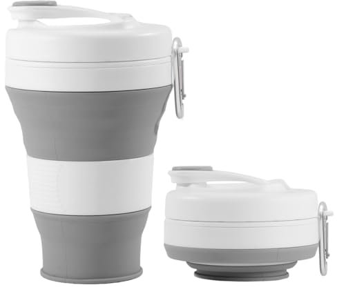 ADALLOR Faltbarer Silikon Coffee to Go Becher mit Trinkhalm | 600ml Reisebecher Zusammenklappbare Trinkflasche für Camping Fitnessstudio Büro Schule | Kompakt & Tragbar