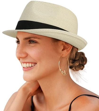 Creekstone Sonnenhüte für Damen Fedora & Trilby-Hüte für Herren Sommer Strohhut (DE/NL/SE/PL, Alphanumerisch, M, Elfenbein)