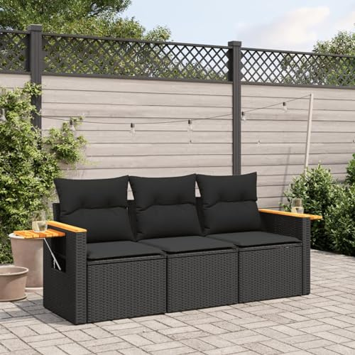 Festnight Gartensofa mit Stauraum 3 Sitzer Rattan Sofa Balkon Lounge Lounge Sofa Outdoor Rattansofa Gartenlounge Klein Balkonmöbel Gartenmöbel Sitzecke Balkon Klein