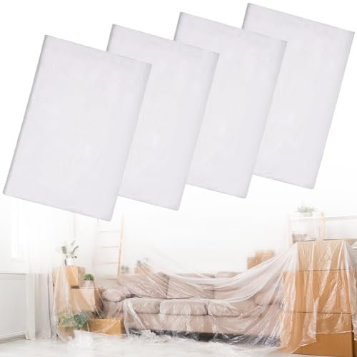 Yimomoyi 4er Set Abdeckfolie Maler, 4×5m Malerfolie Abdeckfolie, Malerplane, Malerabdeckfolie, Transparente Baufolie aus PE, Große Abdeckplane für Renovierung, Umzug, Gartenmöbel