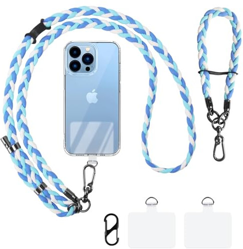 AULEEP 2pcs Adjustable Crossbody Lanyard for Phone, Universal Anti Theft Neck Strap with Wrist Strap for Women Men (Blue)
