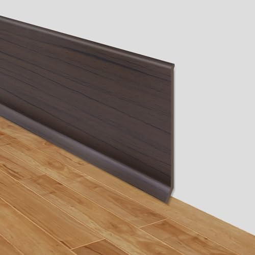 Weichsockelleiste selbstklebend PVC Sockelleisten flexible Sockelleiste selbstklebend 10cm breit Fussleisten Bodenleisten Vinyl Wandsockelleiste (Braun Holzmaserung, 10cm×6m)