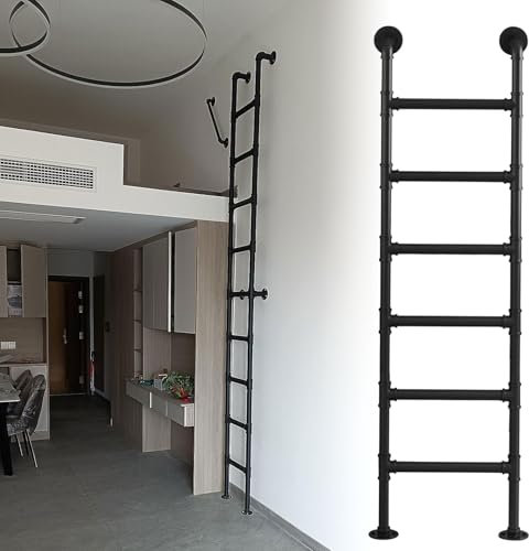 An der Wand montierte Metall-Hochbettleiter, Notausstiegsleiter für Kellerfensterschacht – Industrielle Etagenbettleiter aus Eisenrohr, Mehrzweck-Kletterleiter für kleine Räume(240cm/94in)