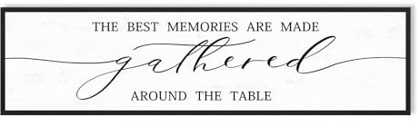 Wandschild mit Aufschrift The Best Memories Are Made Gathered Around The Table, Wanddekor: Bauernhaus-Küchenschilder, moderne Esszimmer, Wanddekoration, rustikale Küche, Wandkunst, gerahmt, groß,