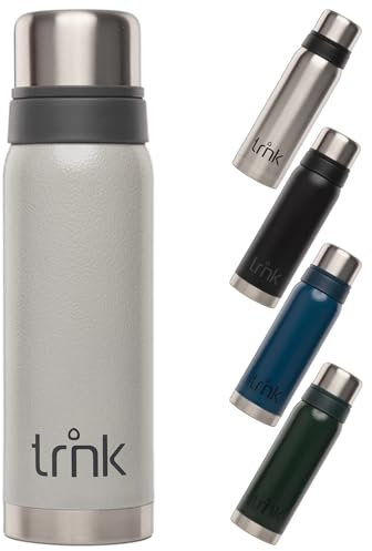 trnk Outdoor Thermosflasche polar 2 - Edelstahl Thermoskanne 750ml - BPA-frei - Thermos hält 24 Stunden heiß - Deckel mit 2 Trinkbechern - Spülmaschinenfest (gletschergrau)