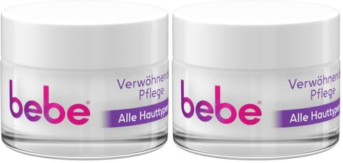 bebe Tag & Nacht Pflege (50 ml), feuchtigkeitsspendende Gesichtscreme für alle Hauttypen, pflegende Tages- und Nachtcreme mit Mondblüten- und Vanilleduft, vegan* (Packung mit 2)