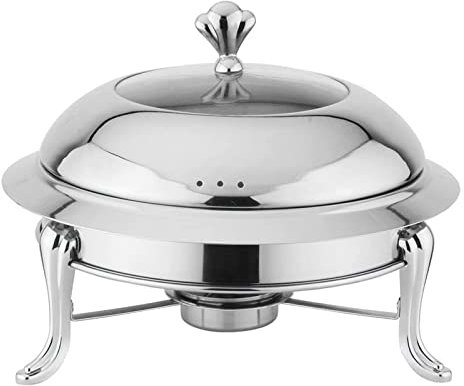 Set di scaldavivande in acciaio inox con coperchio in vetro, scaldavivande e scaldavivande per feste, banchetti, catering, eventi (argento)