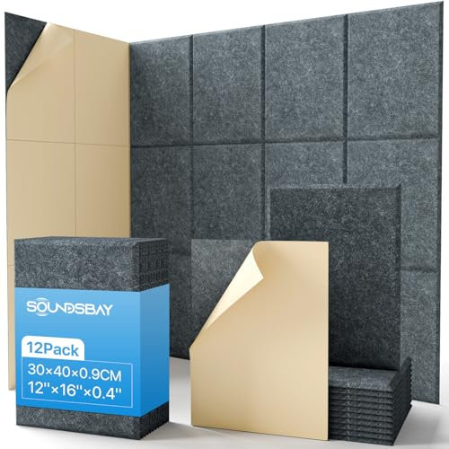 Soundsbay Paneles acústicos autoadhesivos, 12 unidades, absorbentes de sonido, aislamiento acústico, aislamiento acústico, para pared de alta densidad, para tratamiento acústico y decoración de pared,