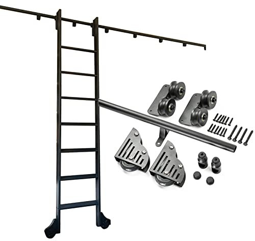 ZFGOJNBH 3,3-20 Fuß Rollleiter-Bibliothek Schiebeleiter-Hardware-Kit (ohne Leiter), mit Bodenrollen, mobilen Leiterschienen für Zuhause/Innenbereich/Dachboden (Größe: 6,6 Fuß/200 cm Schienen-Kit)