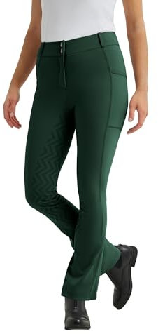 FitsT4 Sports Damen Schlaghose Reitleggings Bootcut Reithose Silikon Vollbesatz Sommer Reitstrumpfhose Waldgrün M