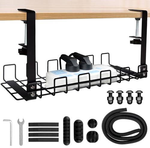 Unter dem Schreibtisch Kabelmanagement, Kabelmanagement Schreibtisch Ohne Bohren Kabelkorb Klemmbar, Stabile Metall Tisch Kabelhalter Schreibtisch für Startseite, Büro